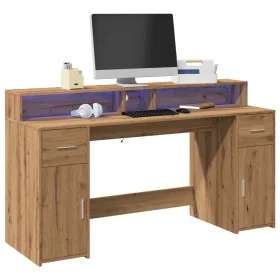 Escritorio con LED madera ingeniería roble artisian 160x55x91cm de , Escritorios - Ref: Foro24-3309437, Precio: 183,61 €, Des...