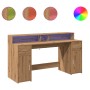 Escritorio con LED madera ingeniería roble artisian 160x55x91cm de , Escritorios - Ref: Foro24-3309437, Precio: 186,19 €, Des...