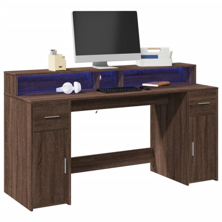 Escritorio con LED madera ingeniería marrón roble 160x55x91 cm de , Escritorios - Ref: Foro24-3309435, Precio: 189,03 €, Desc...
