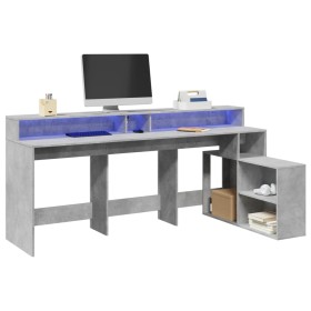 Escritorio con LED madera ingeniería gris hormigón 200x104x91cm de , Escritorios - Ref: Foro24-3309468, Precio: 190,30 €, Des...