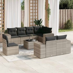 Set muebles jardín 9 pzas y cojines ratán sintético gris claro en Conjuntos de jardín | Comprar online en Foru.es