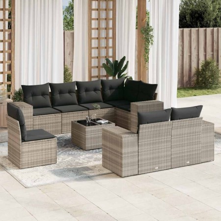 Set muebles jardín 9 pzas y cojines ratán sintético gris claro en Conjuntos de jardín | Comprar online en Foru.es
