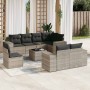 Set muebles jardín 9 pzas y cojines ratán sintético gris claro en Conjuntos de jardín | Comprar online en Foru.es