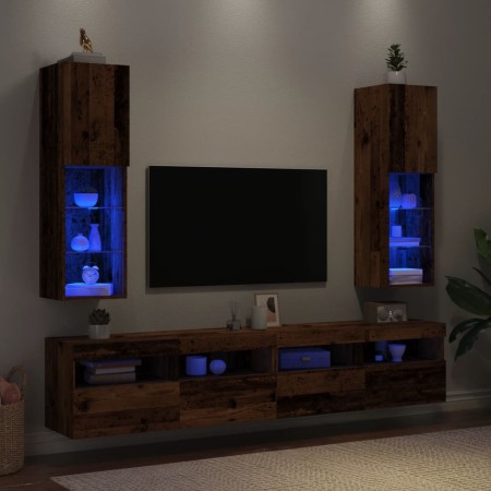 Muebles TV con luces LED 2 uds madera envejecida 30,5x30x102 cm de , Muebles TV - Ref: Foro24-857677, Precio: 101,57 €, Descu...
