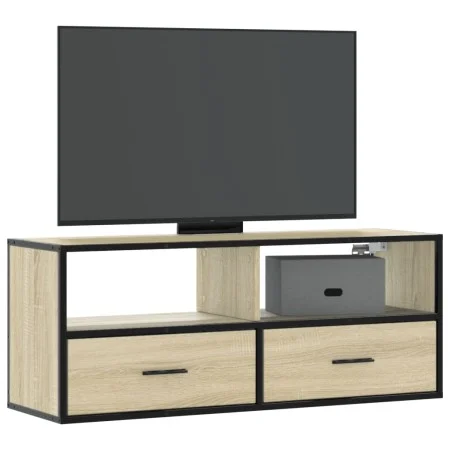 Mueble TV madera ingeniería y metal roble Sonoma 100x31x39,5 cm de , Muebles TV - Ref: Foro24-848930, Precio: 69,32 €, Descue...