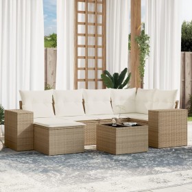Set sofás de jardín 7 piezas y cojines ratán sintético beige en Conjuntos de jardín | Comprar online en Foru.es
