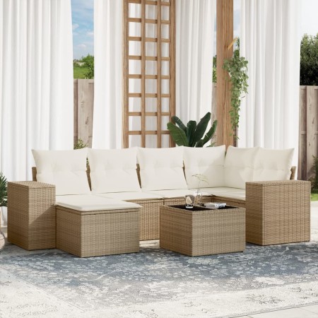 Set sofás de jardín 7 piezas y cojines ratán sintético beige en Conjuntos de jardín | Comprar online en Foru.es