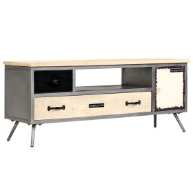 Mueble para TV de madera de mango maciza y acero 120x30x45 cm en Muebles TV | Comprar online en Foru.es