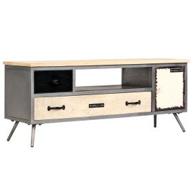 Mueble para TV de madera de mango maciza y acero 120x30x45 cm en Muebles TV | Comprar online en Foru.es
