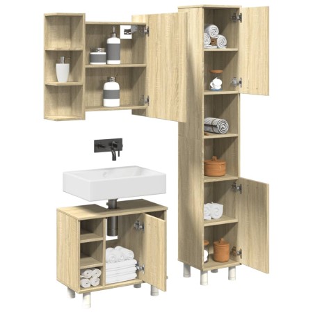 Set de muebles de baño 3 pzas madera contrachapada roble Sonoma de , Muebles de baño - Ref: Foro24-3324976, Precio: 176,99 €,...