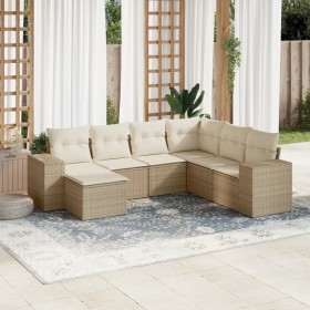 Set sofás de jardín 7 piezas y cojines ratán sintético beige en Conjuntos de jardín | Comprar online en Foru.es