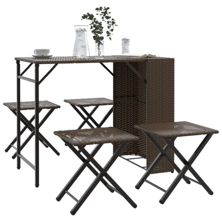 Juego de comedor de jardín plegable 5 piezas ratán PE marrón de , Conjuntos de jardín - Ref: Foro24-365945, Precio: 171,65 €,...