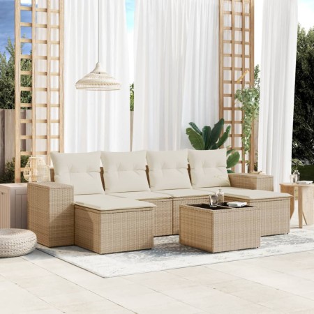 Set sofás de jardín 7 piezas y cojines ratán sintético beige en Conjuntos de jardín | Comprar online en Foru.es