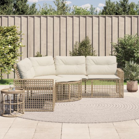 Sofá de jardín forma de L con cojines y taburete ratán PE beige de , Sofás de exterior - Ref: Foro24-365896, Precio: 358,10 €...