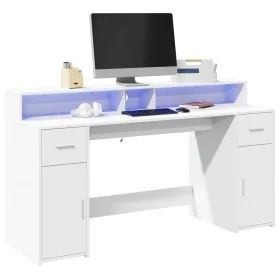 Engineered wood white desk with LED light 160x55x91 cm by , Desks - Ref: Foro24-3309429, Price: 192,89 €, Discount: %