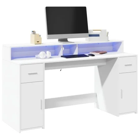 Escritorio con luz LED madera ingeniería blanco 160x55x91 cm de , Escritorios - Ref: Foro24-3309429, Precio: 192,89 €, Descue...
