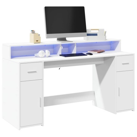 Escritorio con luz LED madera ingeniería blanco 160x55x91 cm de , Escritorios - Ref: Foro24-3309429, Precio: 198,92 €, Descue...
