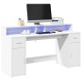 Escritorio con luz LED madera ingeniería blanco 160x55x91 cm de , Escritorios - Ref: Foro24-3309429, Precio: 198,92 €, Descue...