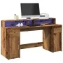 Escritorio con LED madera ingeniería envejecida 160x55x91 cm de , Escritorios - Ref: Foro24-3309436, Precio: 187,20 €, Descue...