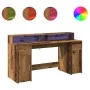Escritorio con LED madera ingeniería envejecida 160x55x91 cm de , Escritorios - Ref: Foro24-3309436, Precio: 187,20 €, Descue...