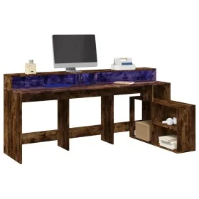 Escritorio con LED madera ingeniería roble ahumado 200x104x91cm de , Escritorios - Ref: Foro24-3309469, Precio: 185,74 €, Des...