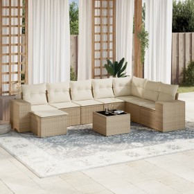 Set de sofás de jardín 9 pzas con cojines ratán sintético beige en Conjuntos de jardín | Comprar online en Foru.es
