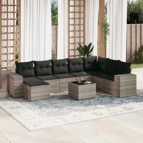 Set muebles jardín 9 pzas y cojines ratán sintético gris claro en Conjuntos de jardín | Comprar online en Foru.es