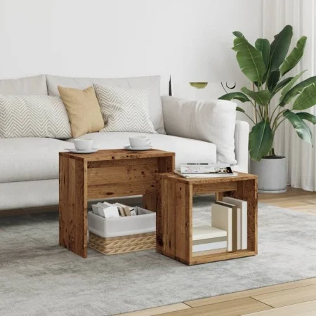 Stapelbare Couchtische, 2 Stück, aus gealtertem Ingenieurholz. von , Couchtisch - Ref: Foro24-856050, Preis: 42,11 €, Rabatt: %