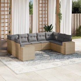 Set de sofás de jardín 9 pzas con cojines ratán sintético beige en Conjuntos de jardín | Comprar online en Foru.es