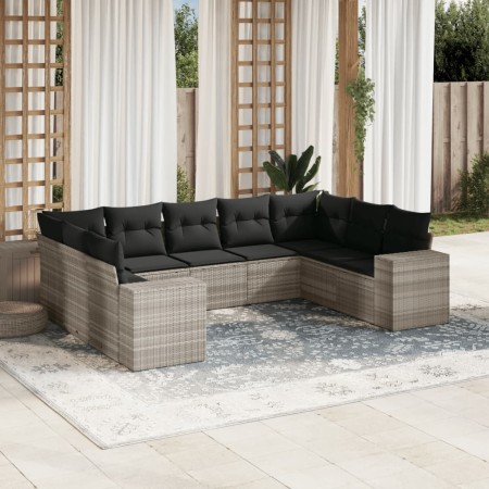 Set muebles jardín 9 pzas y cojines ratán sintético gris claro en Conjuntos de jardín | Comprar online en Foru.es