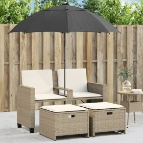 Garden sofa 2 seats with umbrella and beige PE rattan stools by , Outdoor sofas - Ref: Foro24-365886, Price: 245,78 €, Discou...