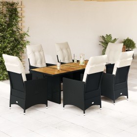 Set de comedor de jardín 7 pzas y cojines ratán sintético negro de , Conjuntos de jardín - Ref: Foro24-3276688, Precio: 778,2...