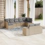 Set de sofás de jardín 9 pzas con cojines ratán sintético beige en Conjuntos de jardín | Comprar online en Foru.es