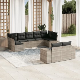 Set muebles jardín 9 pzas y cojines ratán sintético gris claro en Conjuntos de jardín | Comprar online en Foru.es