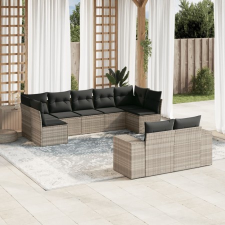 Set muebles jardín 9 pzas y cojines ratán sintético gris claro en Conjuntos de jardín | Comprar online en Foru.es