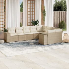 Set de sofás de jardín 9 pzas con cojines ratán sintético beige en Conjuntos de jardín | Comprar online en Foru.es