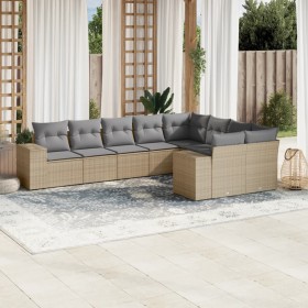 Set de sofás de jardín 9 pzas con cojines ratán sintético beige en Conjuntos de jardín | Comprar online en Foru.es