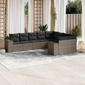 Set de muebles de jardín 9 pzas y cojines ratán sintético gris en Conjuntos de jardín | Comprar online en Foru.es