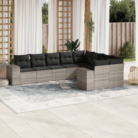 Set muebles jardín 9 pzas y cojines ratán sintético gris claro en Conjuntos de jardín | Comprar online en Foru.es