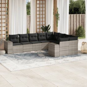 Set muebles jardín 9 pzas y cojines ratán sintético gris claro en Conjuntos de jardín | Comprar online en Foru.es