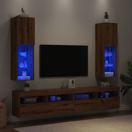 Muebles TV con luces LED 2 uds roble artesanal 30,5x30x102 cm de , Muebles TV - Ref: Foro24-857679, Precio: 112,99 €, Descuen...
