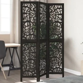 Biombo separador de 3 paneles madera maciza Paulownia negro de , Divisores de ambientes - Ref: Foro24-358750, Precio: 83,07 €...