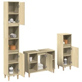 Set de muebles de baño 3 pzas madera contrachapada roble Sonoma de , Muebles de baño - Ref: Foro24-3325079, Precio: 186,93 €,...
