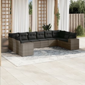 Set de sofás de jardín 10 pzas con cojines ratán sintético gris en Conjuntos de jardín | Comprar online en Foru.es