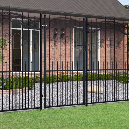 Puerta de valla punta lanza acero recubierto negro 103x225cm de , Puertas de jardín - Ref: Foro24-151093, Precio: 260,42 €, D...