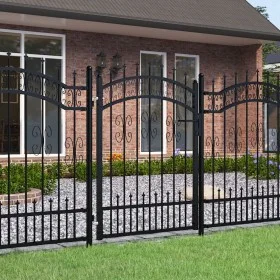 Black coated steel spear point fence gate 103x175cm by , garden gates - Ref: Foro24-151091, Price: 159,49 €, Discount: %