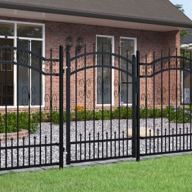 Puerta de valla punta lanza acero recubierto negro 103x175cm de , Puertas de jardín - Ref: Foro24-151091, Precio: 162,72 €, D...