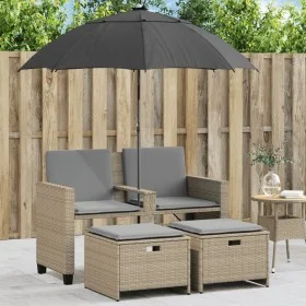 Sofá jardín 2 plazas con sombrilla y taburetes ratán PE beige by , Outdoor sofas - Ref: Foro24-365887, Price: 245,78 €, Disco...