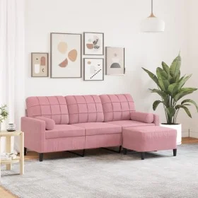 Sofá de 3 plazas con taburete de terciopelo rosa180 cm de , Sofás - Ref: Foro24-3278270, Precio: 364,90 €, Descuento: %