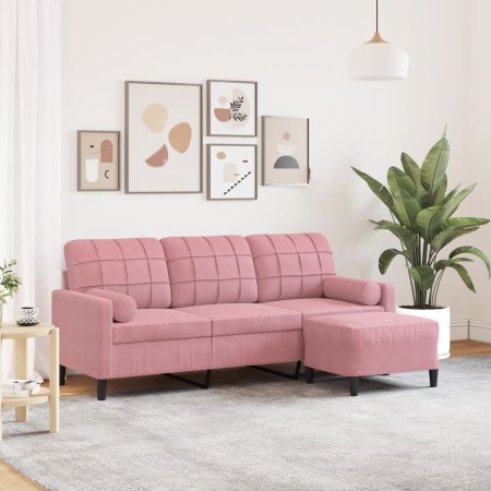 Sofá de 3 plazas con taburete de terciopelo rosa180 cm de , Sofás - Ref: Foro24-3278270, Precio: 372,14 €, Descuento: %